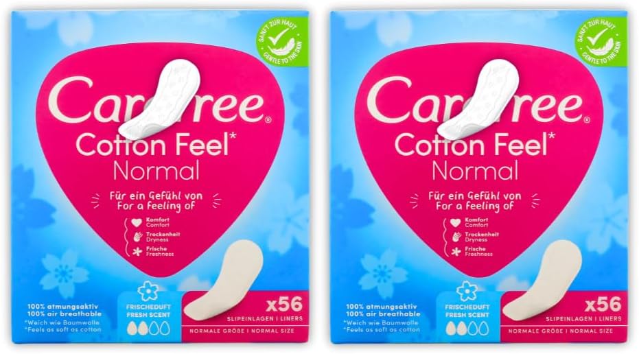 Care Free Cotton Feel Pantyliners Aloe Vera – Bundle of 2 | 112 Count (2 x 56) | Ultra-Soft & Breathable | Gentle Scent | Suitable for All Panty Shapes