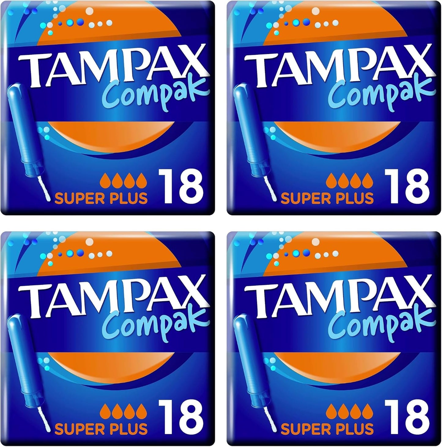 Tampons Multipack Tampax Compak Super Plus | with Applicator | 18 x 4 Packs (72) | Value Multipack | Heavy Flow, Leak Protection, Super Absorbent