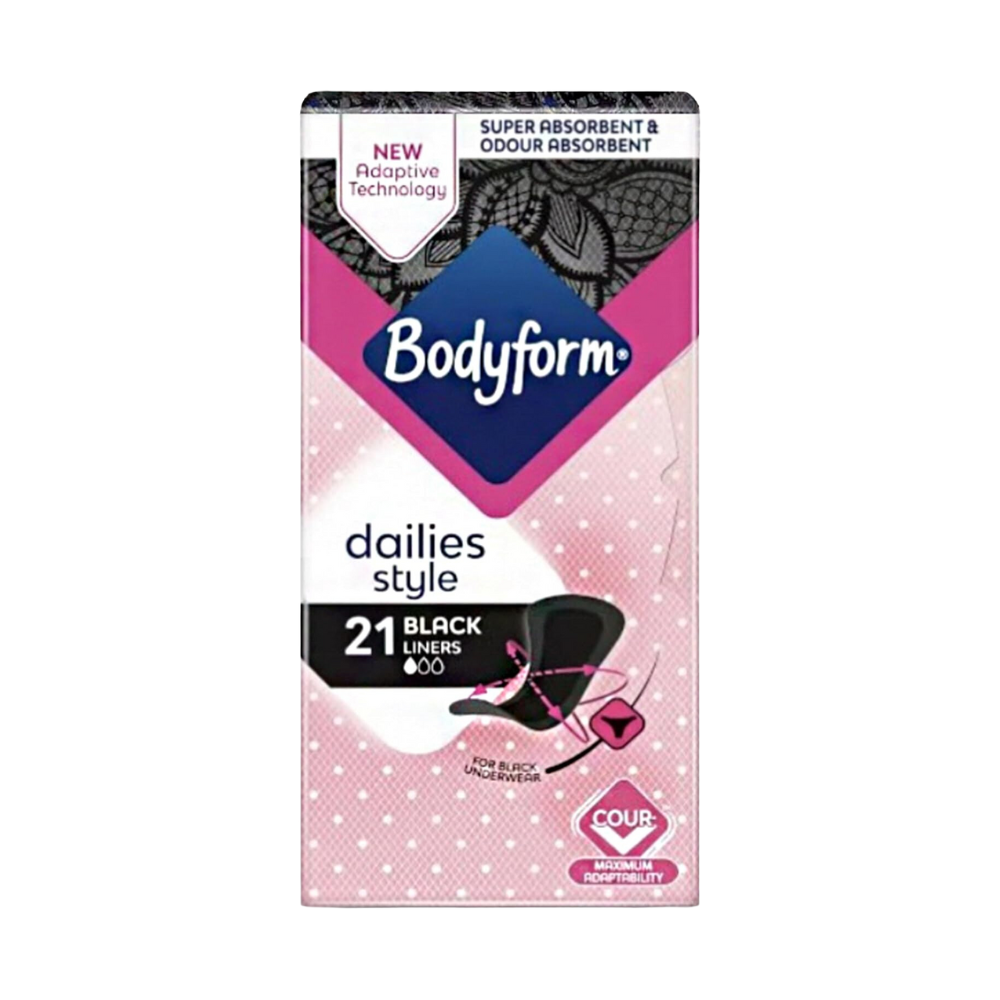 Bodyform 21 Dailies Black Panty Liners | V-Zone Protection Liners