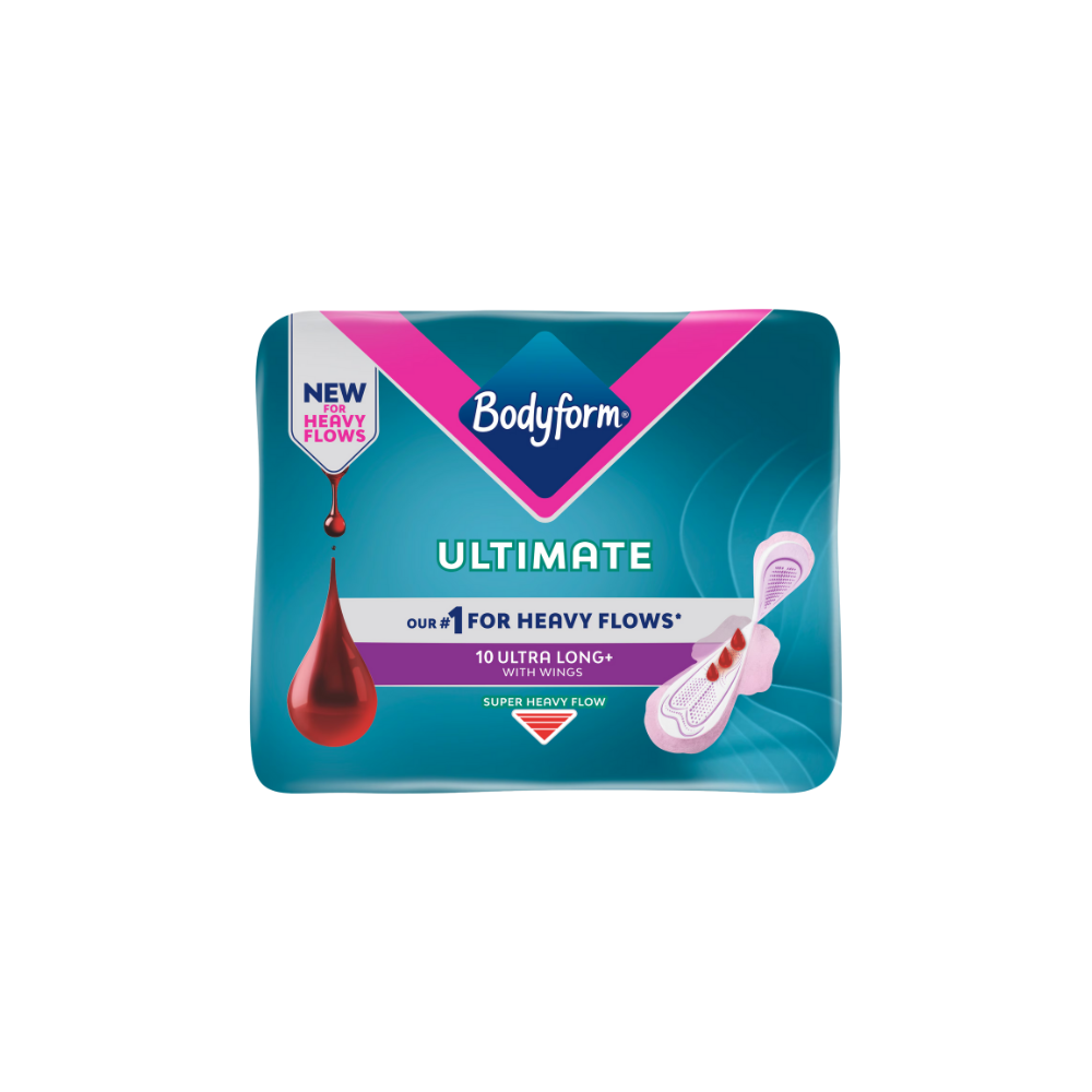 Bodyform Ultimate Ultra Long+ Super Heavy Flow with Wings - 10 Pads Total)