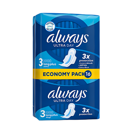 Always Ultra Day Pads Long Wings, Size 3, 3x Protection 16 Pads Bundle of 2 (Total 32)
