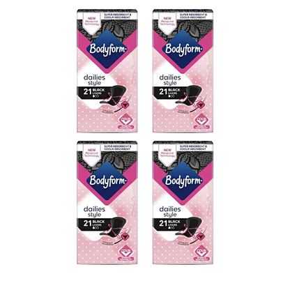Bodyform Dailies Black Panty Liners | V-Zone Protection Bundle of 4 (84 liners Total)