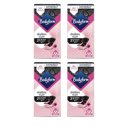 Bodyform Dailies Black Panty Liners | V-Zone Protection Bundle of 4 (84 liners Total)