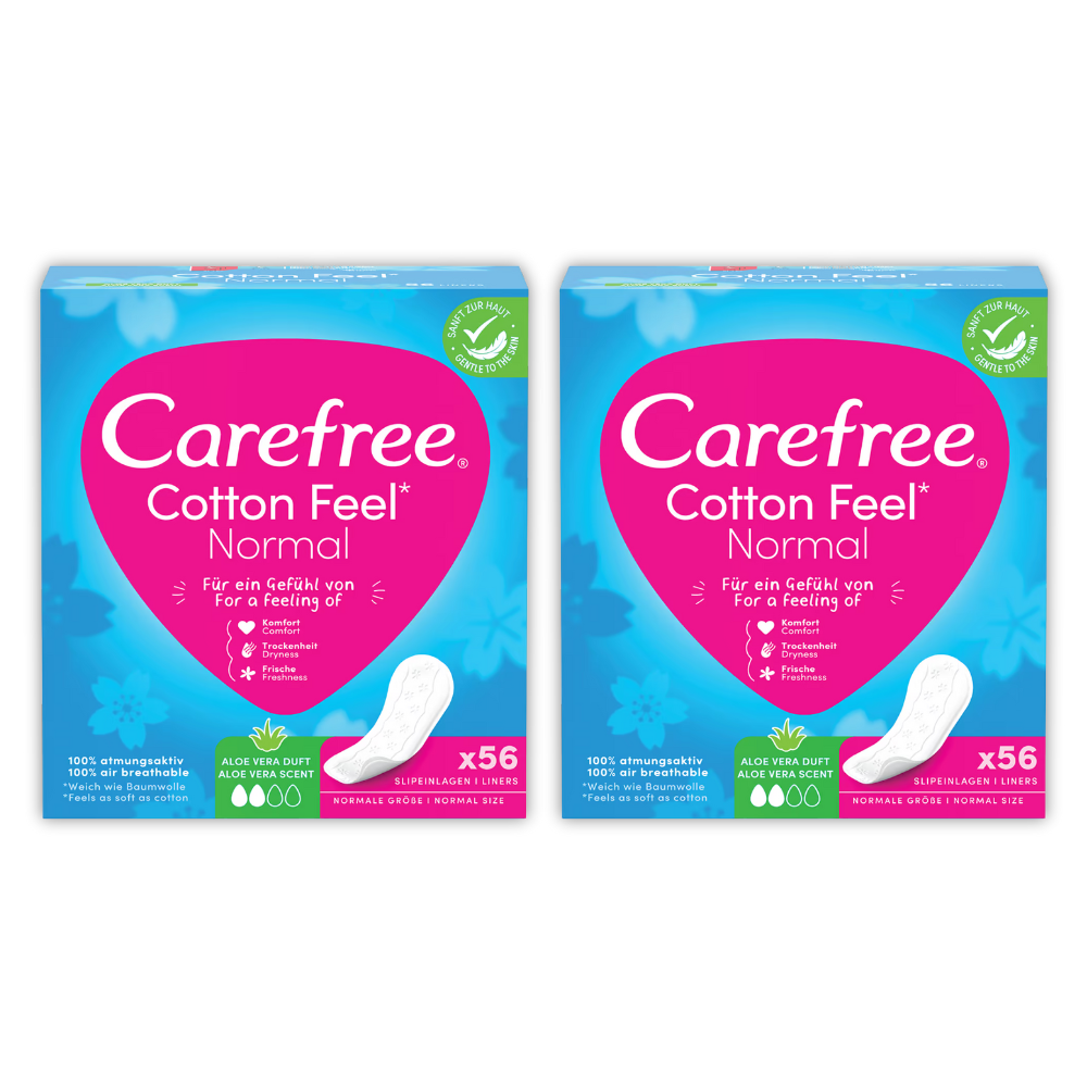 Care Free Cotton Feel Pantyliners Aloe Vera – Bundle of 2 (112 Liners Total)