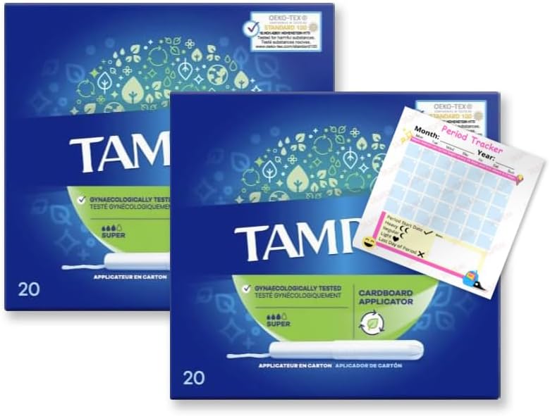 Tampons Super Cardboard Applicator Blue Box 40 Tampons (2 Packs of 20) | Leak Protection | Super Absorbent | Fragrance-Free | Long Lasting Protection