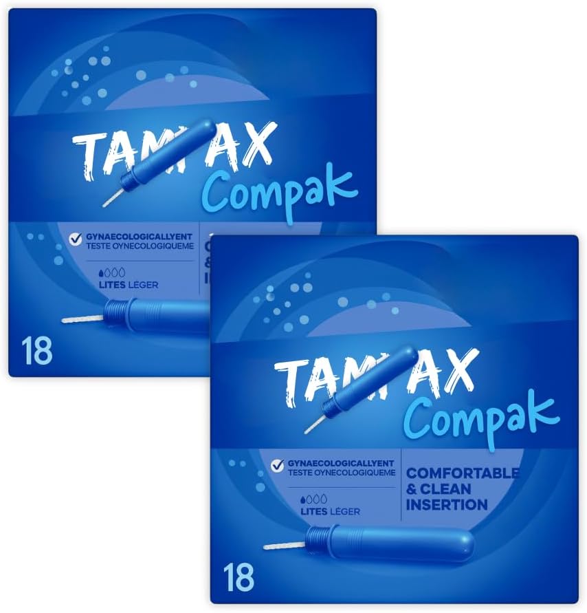 Tampax Compak Lites Tampons, Regular Absorbency, Plastic Applicator, Bundle of 2 (18's Each, Total 36) – Discreet & Comfortable Period Protection