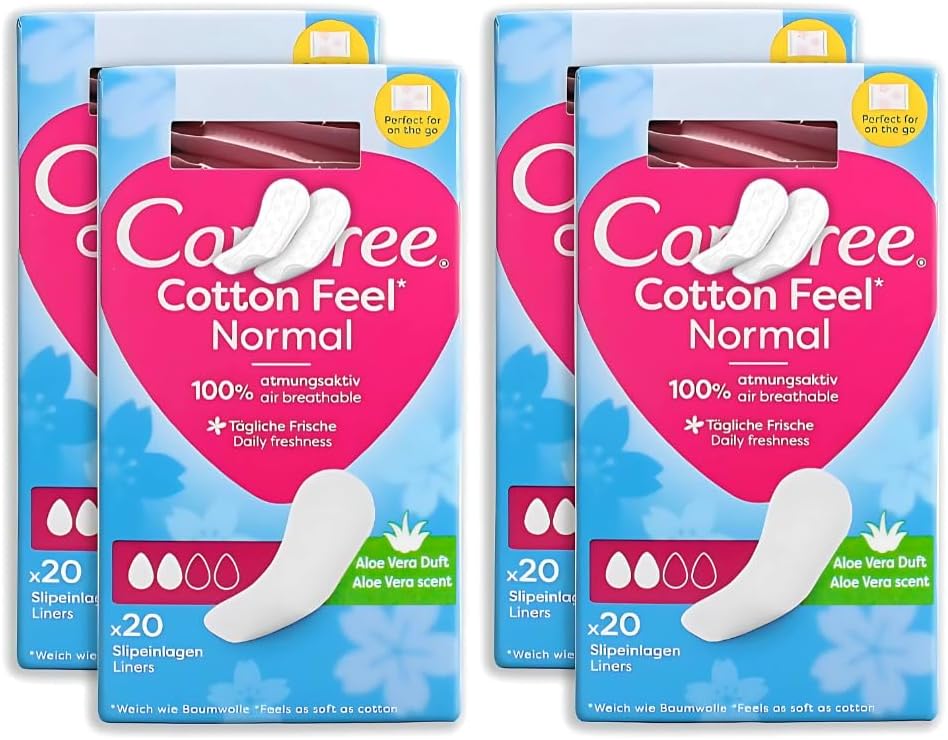 Care Free Cotton Feel Pantyliners | Aloe Vera Scented | Bundle of 4 | 80 Count (4 x 20) | Ultra-Soft & Breathable | Sanitary Towels | Suitable for All Panty Shapes
