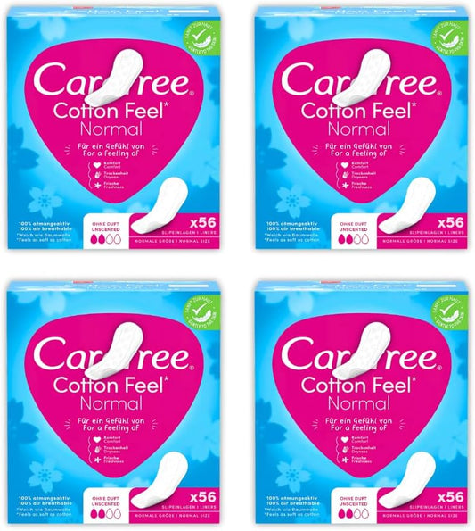Care Free Cotton Feel Pantyliners Unscented Bundle of 4 | 224 Count (4 x 56) | Ultra-Soft & Breathable | Sanitary Towels | Suitable for All Panty Shapes