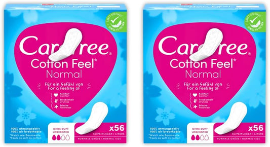 Care Free Cotton Feel Pantyliners Unscented Bundle of 2 | 112 Count (2 x 56) | Ultra-Soft & Breathable | Sanitary Towels | Suitable for All Panty Shapes
