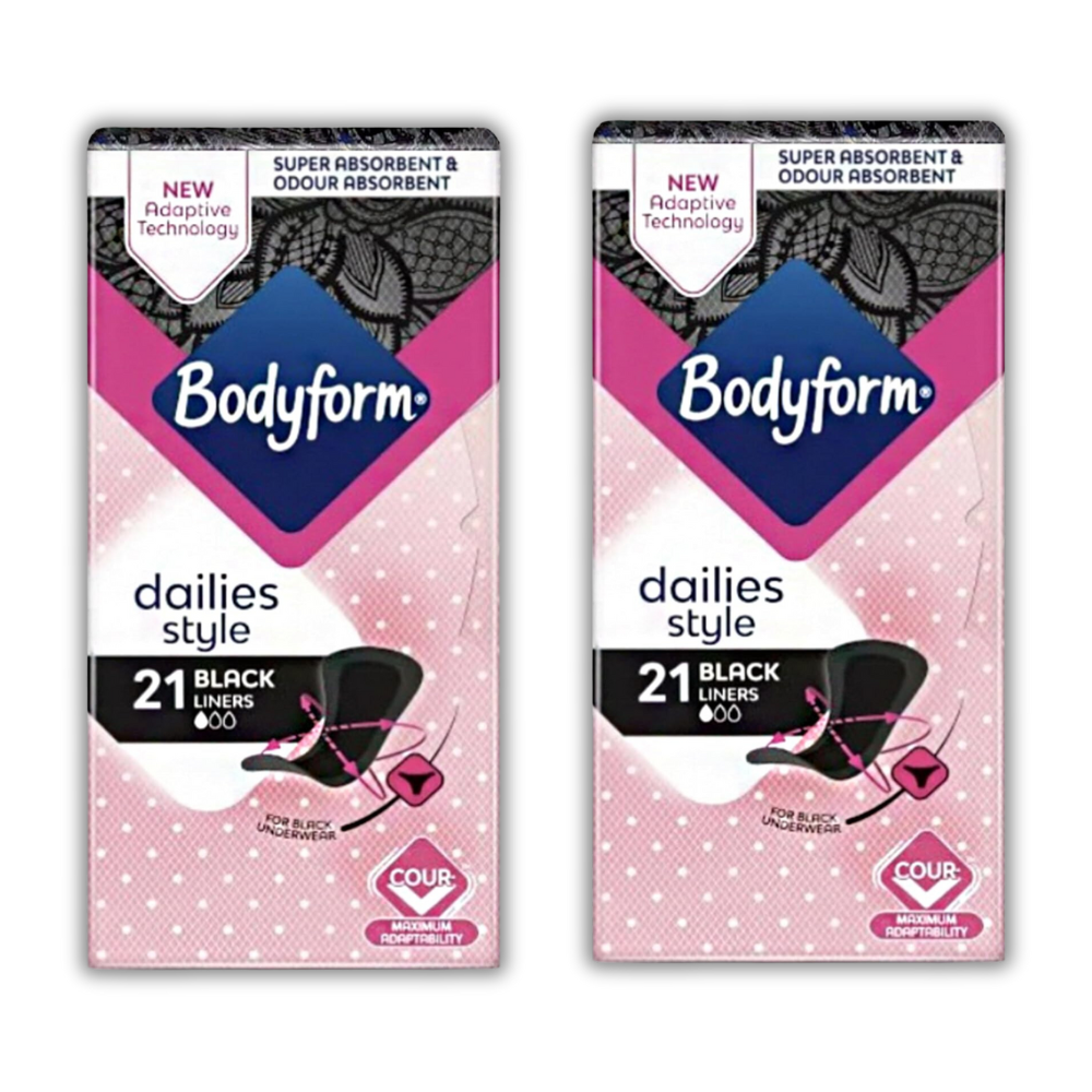 Bodyform Dailies Black Panty Liners | V-Zone Protection Bundle of 2 (42 liners Total)