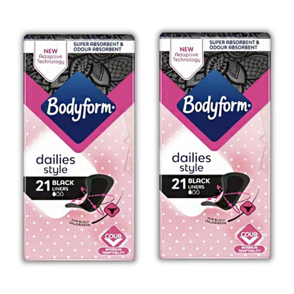 Bodyform Dailies Black Panty Liners | V-Zone Protection Bundle of 2 (42 liners Total)