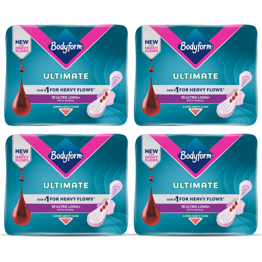 Body Form Ultimate Ultra Long+ Super Heavy Flow with Wings - Bundle of 4 (40 Pads Total)