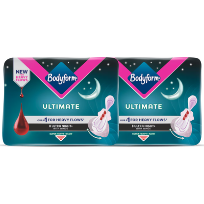 Body Form Ultimate Ultra Night+ Super Heavy+ Flow with Wings - Bundle of 2 (16 Pads Total)