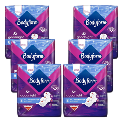 Bodyform Ultra Goodnight Sanitary Towels with Wings, 48 (8 x 6 Packs)