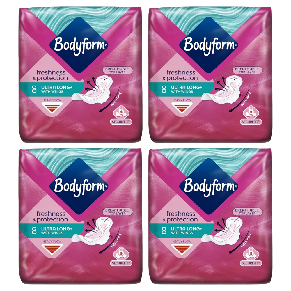 Bodyform 8 Ultra Long Sanitary Towels with Wings Pack of 4, 32 (8 x 4 Packs)
