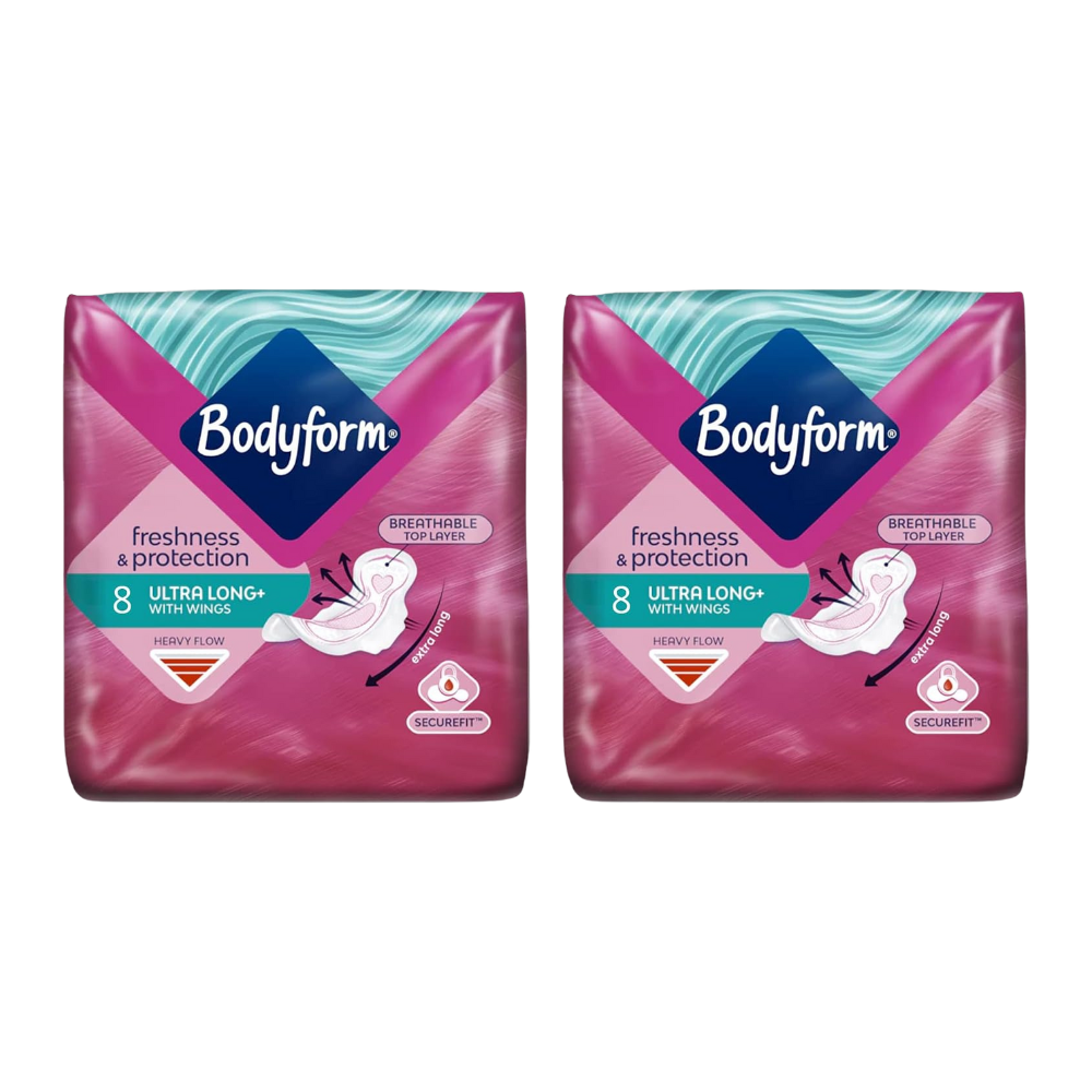 Bodyform 8 Ultra Long Sanitary Towels with Wings Pack of 2, 16 (8 x 2 Packs)