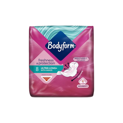 Bodyform 8 Ultra Long Sanitary Towels with Wings Pack of 2, 16 (8 x 2 Packs)