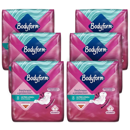 Bodyform 8 Ultra Long Sanitary Towels with Wings Pack of 6, 48 (8 x 6 Packs)