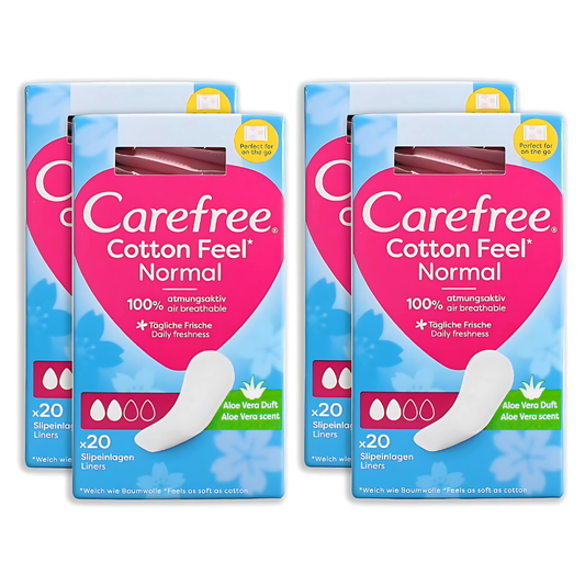 Care Free Cotton Feel Pantyliners Aloe Vera 20's Bundle of 4 - (80 Liners Total)
