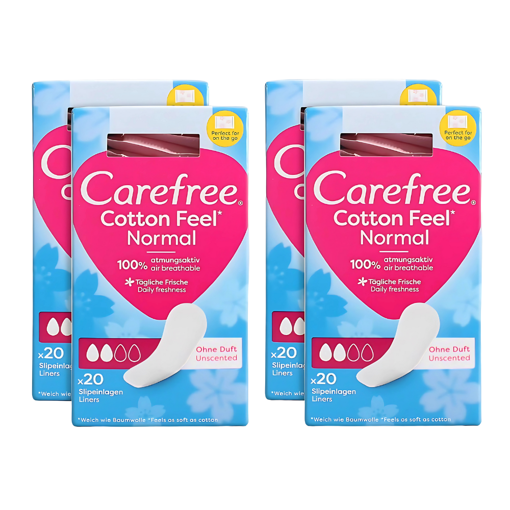 Care Free Cotton Feel Pantyliners Unscented 20's Bundle of 4 - (80 Liners Total)