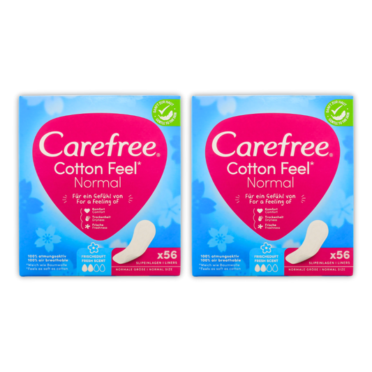 Care Free Cotton Feel Pantyliners Fresh Scent 56's Bundle of 2 - (112 Liners Total)