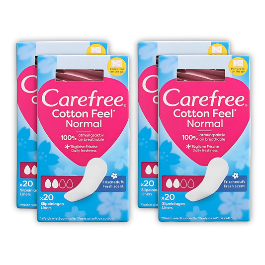 Care Free Cotton Feel Pantyliners Fresh Scented 20's Bundle of 4 - (80 Liners Total)