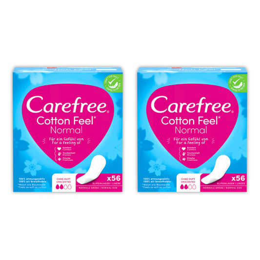Care Free Cotton Feel Pantyliners Unscented 56's Bundle of 2 - (112 Liners Total)