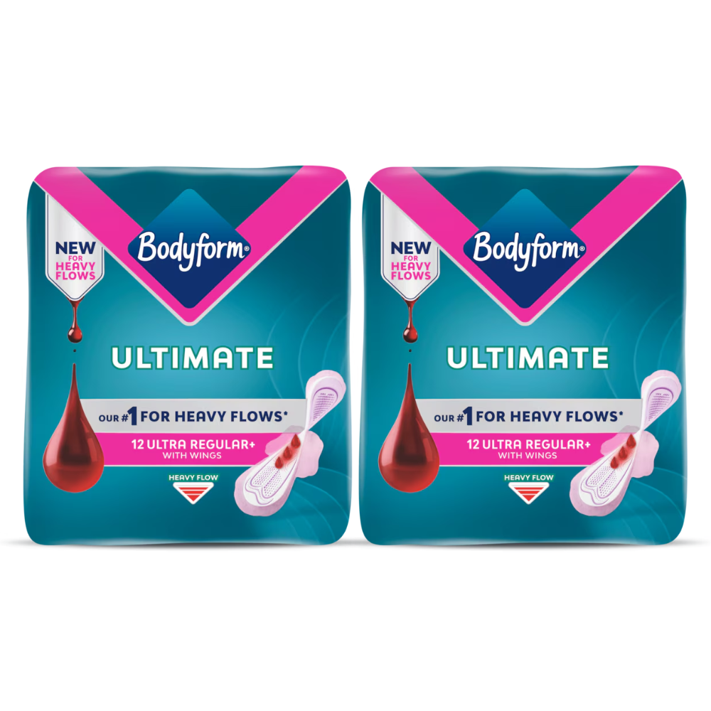 Body Form Ultimate Ultra Regular+ Heavy Flow with Wings - Bundle of 2 (24 Pads Total)