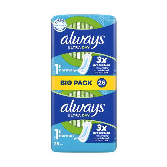Always Ultra Day Sanitary Pads Size 1 Normal - 52 Pads (2 Packs of 26)