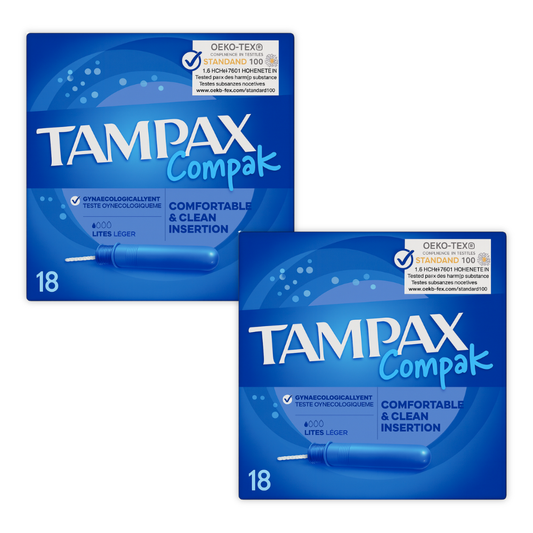 Tampax Compak Lites Tampons, Regular Absorbency, Plastic Applicator, Bundle of 2 (18's Each, Total 36)